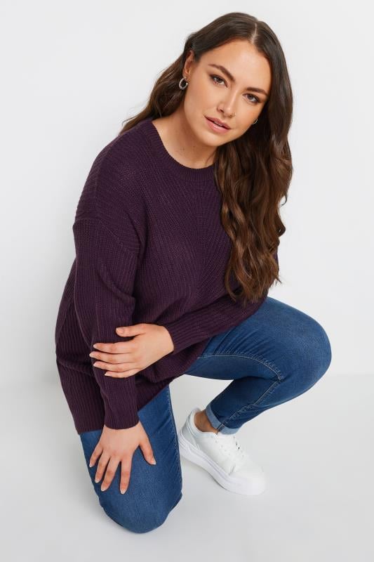 YOURS Plus Size Essential Purple Knitted Jumper | Yours Clothing 5