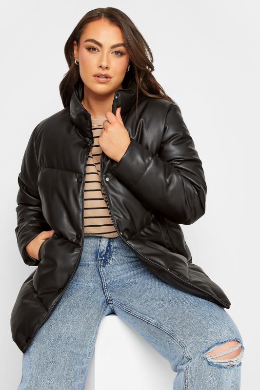 YOURS Plus Size Curve Black Faux Leather Puffer Jacket | Yours Clothing  4