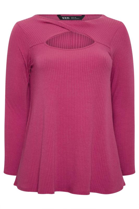 YOURS Plus Size Pink Twisted Front Ribbed Top | Yours Clothing 6