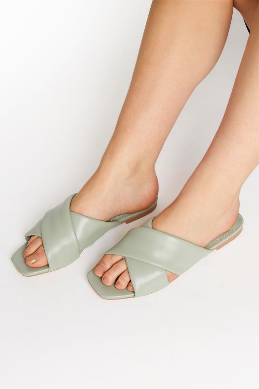  LTS Sage Green Cross Strap Square Mules In Standard Fit