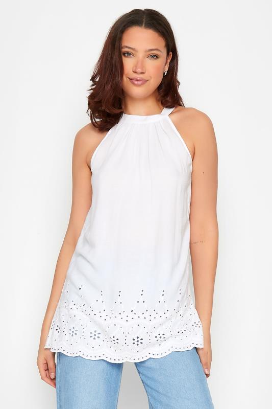 LTS Tall Women's White Broderie Anglaise Halter Neck Top | Long Tall Sally 1