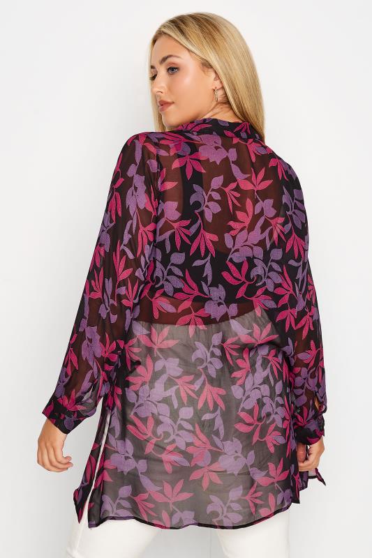 Curve Black & Purple Floral Chiffon Shirt 4