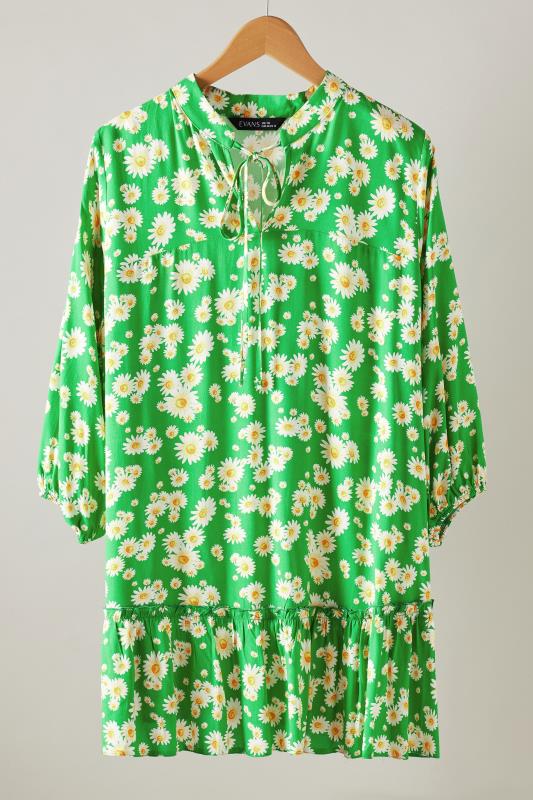 EVANS Plus Size Green Floral Tie Neck Blouse | Evans  5