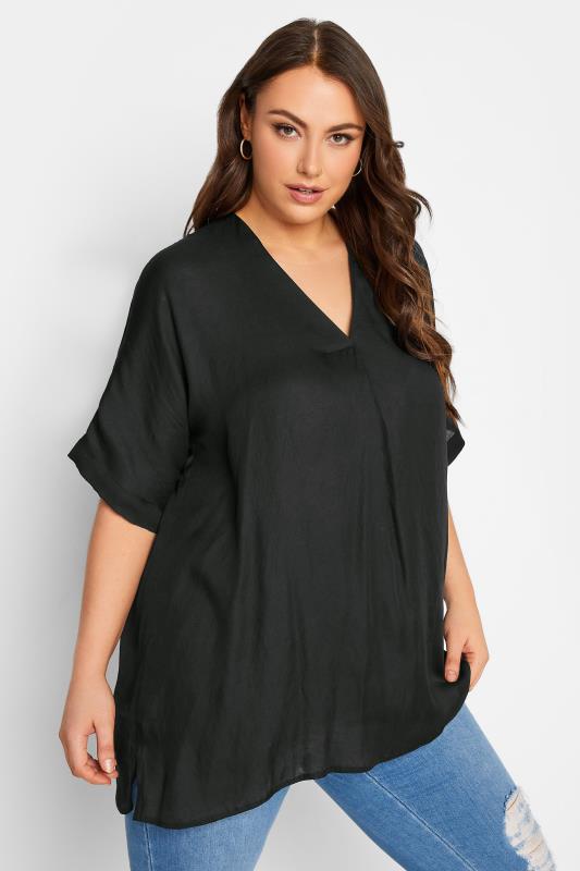 YOURS Curve Plus Size Black V-Neck Top | Yours Clothing 4