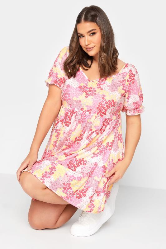 LIMITED COLLECTION Curve Plus Size Pink Ditsy Floral Sweetheart Dress | Yours Clothing  1