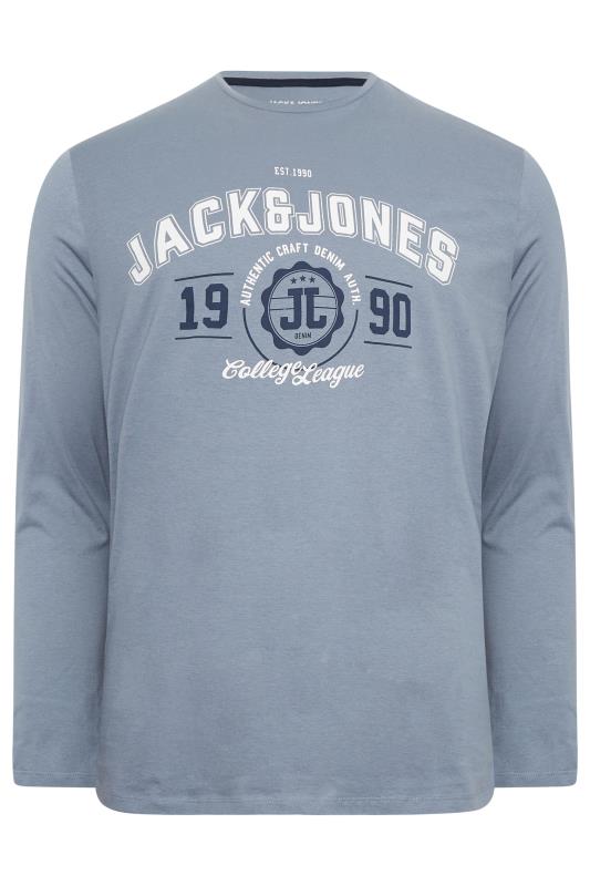 JACK & JONES Big & Tall Big & Tall Light Blue Printed Long Sleeve T-Shirt | BadRhino 3