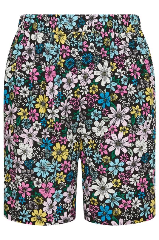 YOURS Plus Size Black Ditsy Floral Print Woven Shorts | Yours Clothing 5