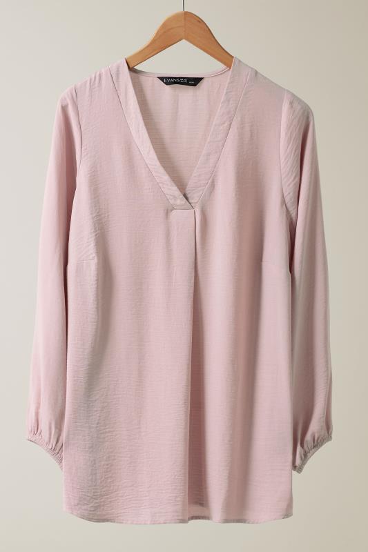 EVANS Plus Size Pink Pleat Front Long Sleeve Blouse | Evans 5