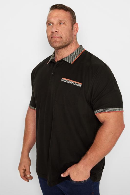 ESPIONAGE Black Dogtooth Print Collar Polo Shirt_A.jpg