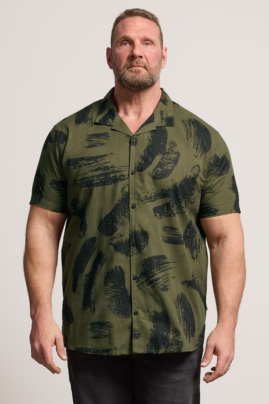 BadRhino Big & Tall Chemise vert kaki à motif coups de pinceau noirs