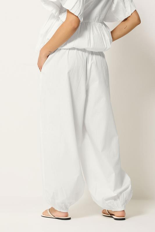 PixieGirl Petite Women's White Cotton Poplin Barrel Leg Trousers | PixieGirl 2