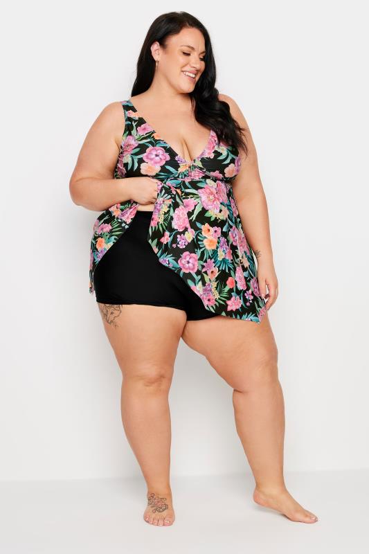 YOURS Plus Size Black Tropical Print Buckle Front Tankini Top | Yours Clothing 5
