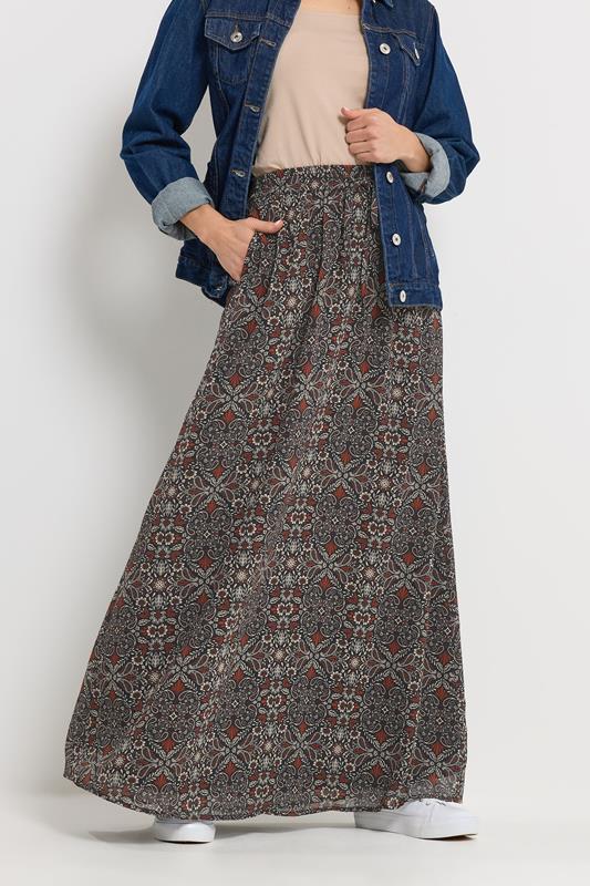 LTS Tall Women's Black Abstract Tie Waist Maxi Skirt | Long Tall Sally 1