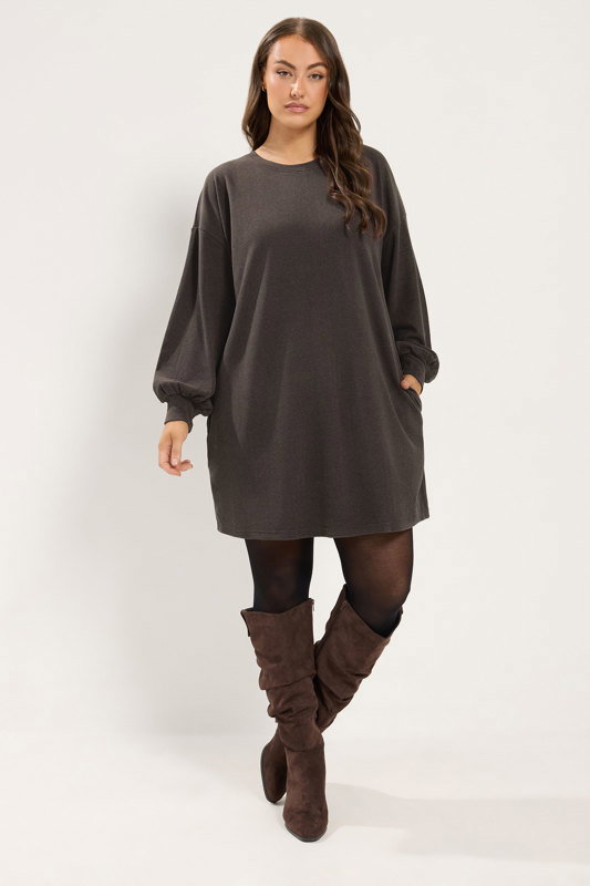 brown balloon sleeve dress YOURS Plus Size Chocolate Its artful balloon sleeves Size:US 12-16 social media DARING DIVA Plus Size