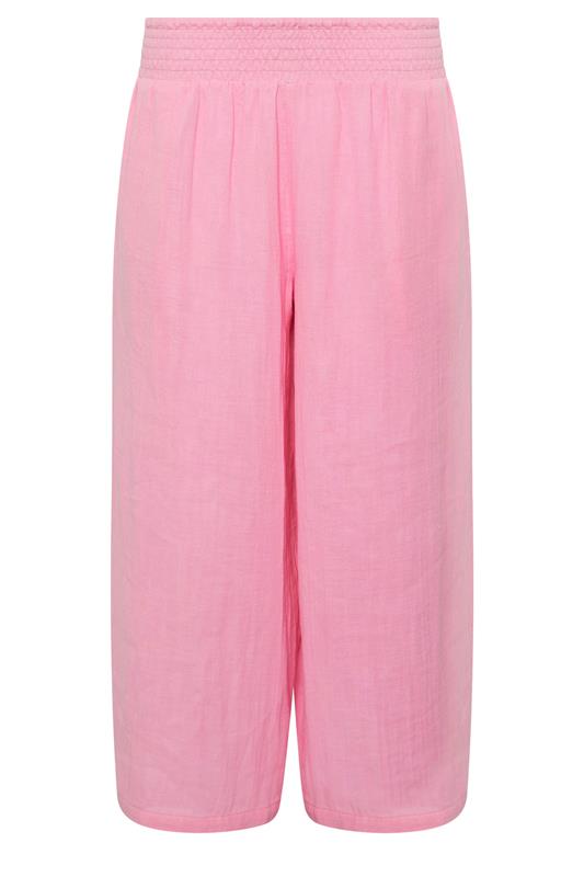PixieGirl Petite Women's Pink Cotton Cheesecloth Cropped Wide Leg Trousers | PixieGirl 6