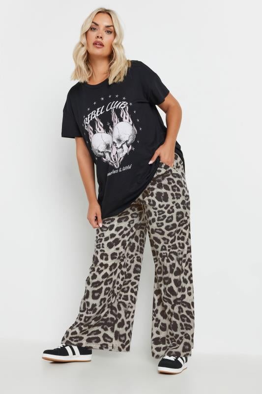 YOURS Plus Size Grey Leopard Print Wide Leg Trousers | Yours Clothing  3