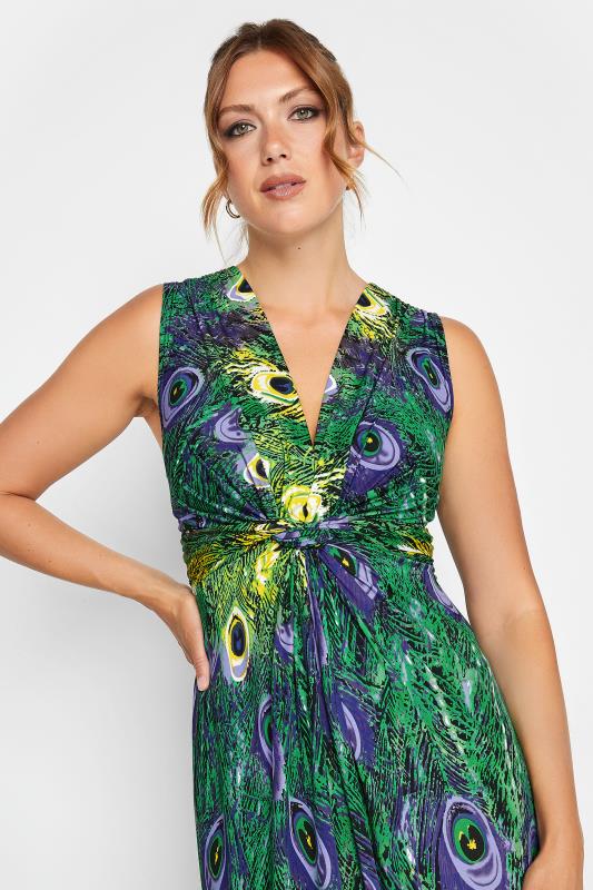 LTS Tall Women's Green Peacock Print V-Neck Knot Front Maxi Dress | Long Tall Sally 4