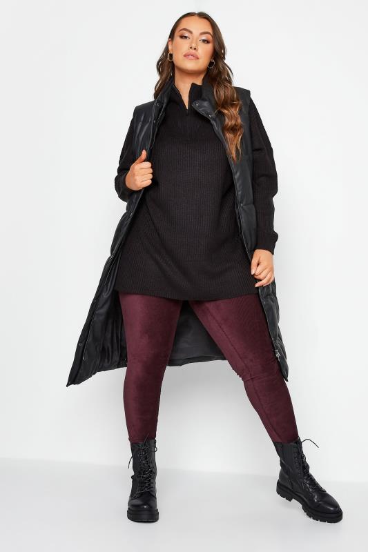 Plus Size Burgundy Red Cord Leggings | Yours Clothing 5