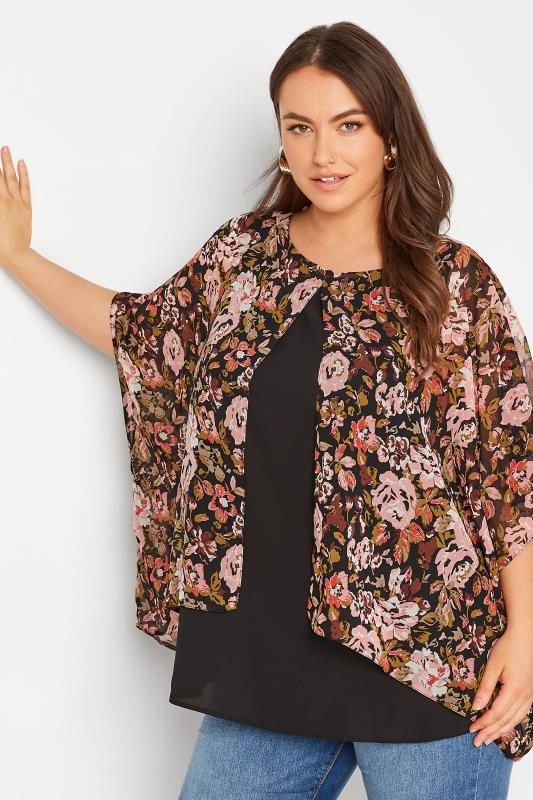 Curve Black Floral Double Layered Blouse | Yours Clothing 4