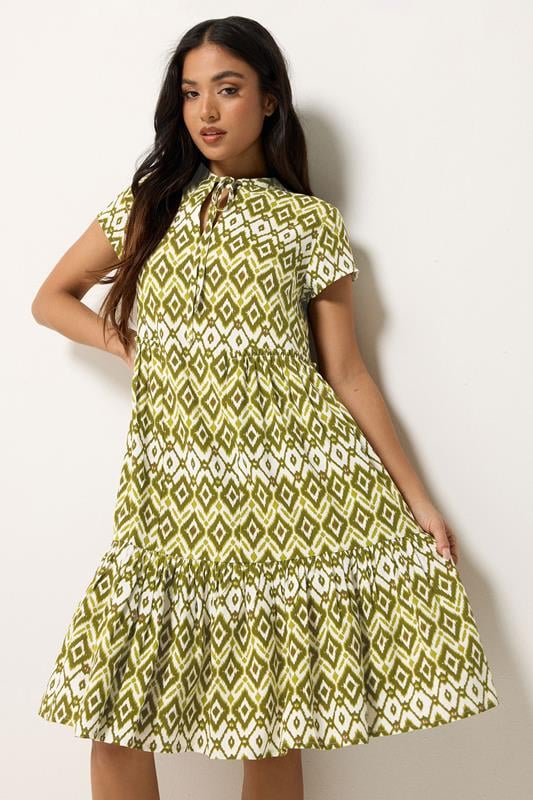  PixieGirl Petite Green Abstract Smock Midi Dress