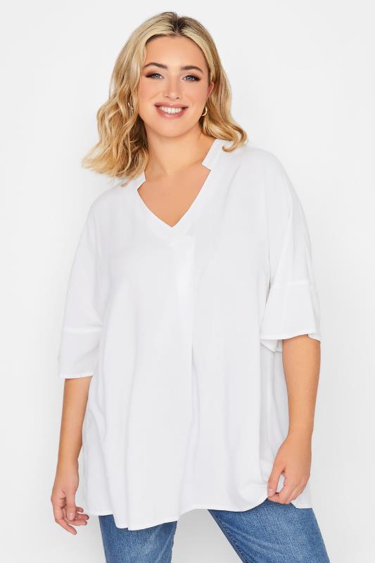 Plus Size  YOURS Curve White Pleat Front Top