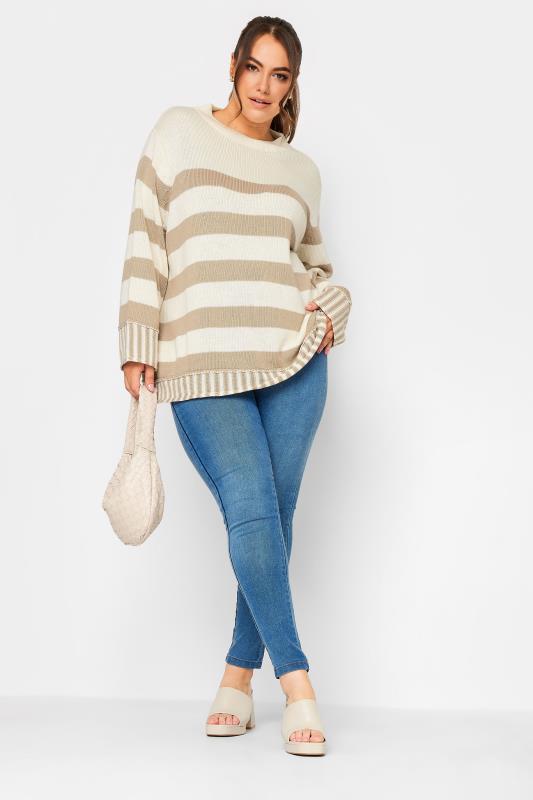 YOURS Plus Size Cream & Beige Stripe Jumper | Yours Clothing