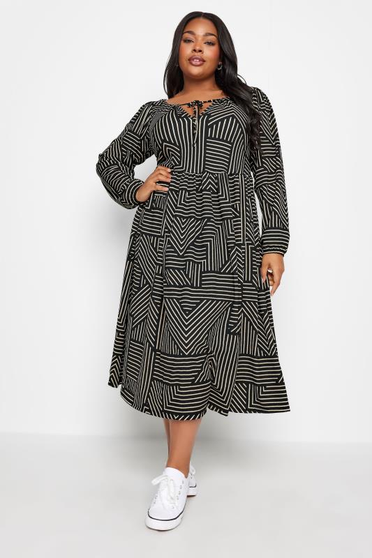 YOURS Curve Black Stripe Print Midaxi Dress | Yours Clothing 2