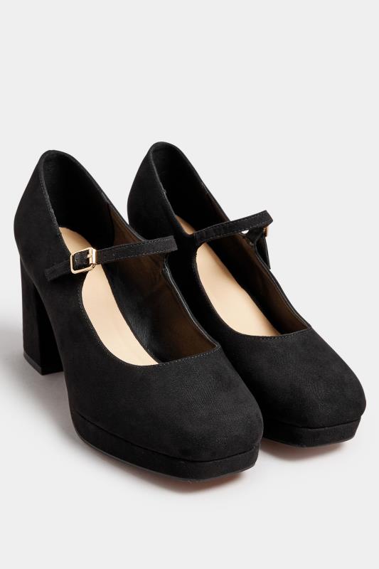 Black Faux Swede Platform Mary Jane Heel In Extra Wide EEE Fit | Yours Clothing 2