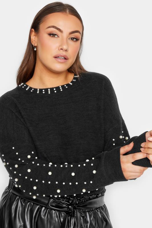  dla puszystych YOURS LUXURY Curve Black Pearl & Sequin Embellished Long Sleeve Soft Touch Jumper