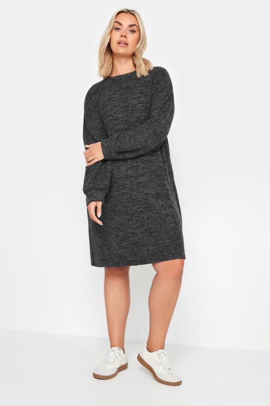 YOURS Plus Size Charcoal Grey Soft Touch Jumper Dress | Yours Clothing 2