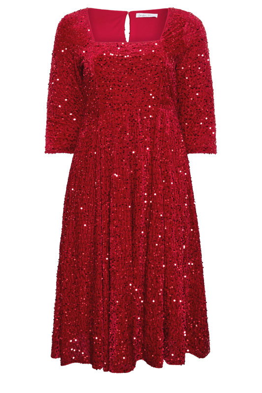Yours London Women's Plus Size Red Sequin Velvet Skater Dress Size 18
