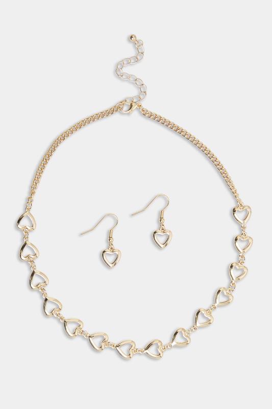 2 PACK Gold Heart Necklace & Bracelet Set | Yours Clothing  2