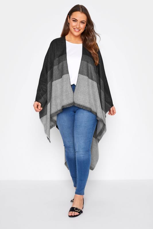 Plus Size  Curve Black Ombre Stripe Knitted Wrap Shawl