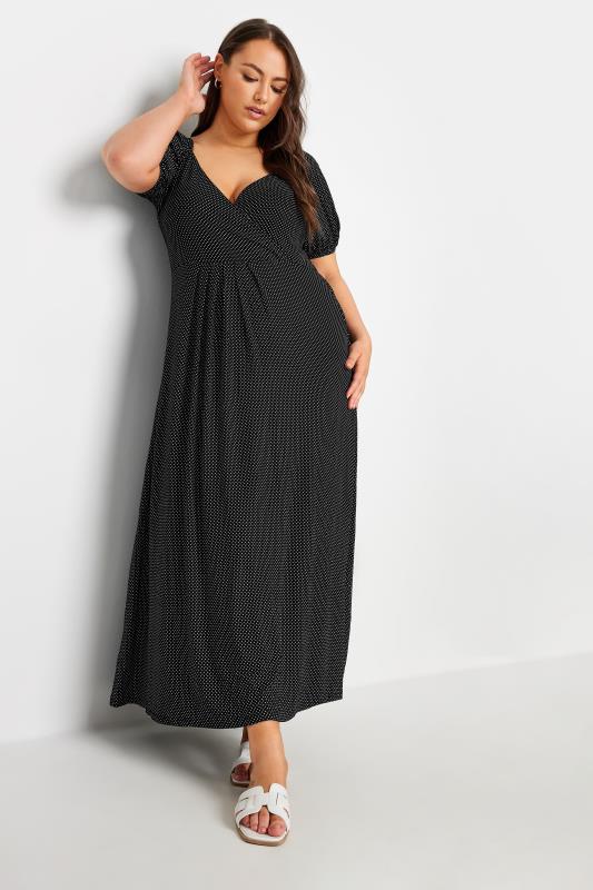 YOURS Plus Size Black Polka Dot Print Wrap Dress | Yours Clothing  1