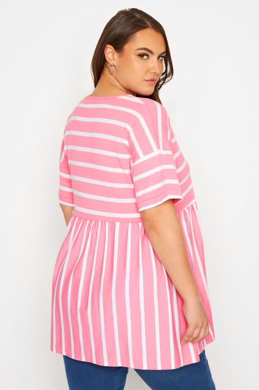 Plus Size Pink Stripe Peplum Drop Shoulder Top | Yours Clothing  3