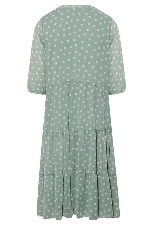 Curve Sage Green Polka Dot Tiered Dress | Yours Clothing 7