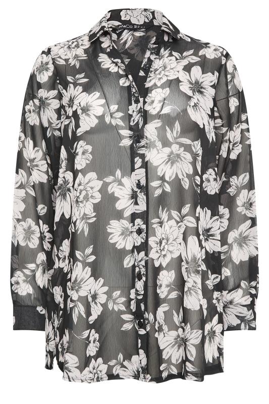 M&Co Black & White Floral Print Longline Shirt 6