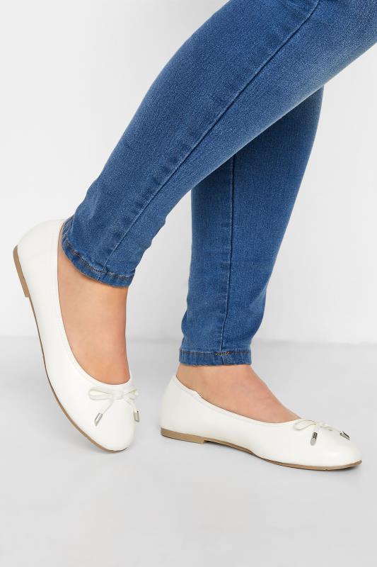 Plus Size  White Ballerina Pumps In Wide E Fit & Extra Wide EEE Fit