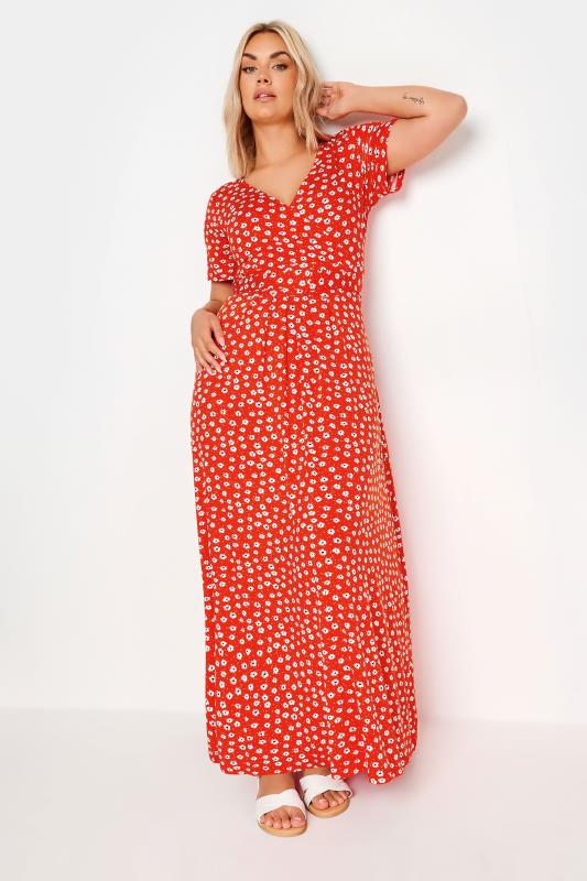 YOURS Plus Size Orange Ditsy Floral Print Maxi Wrap Dress | Yours Clothing 3