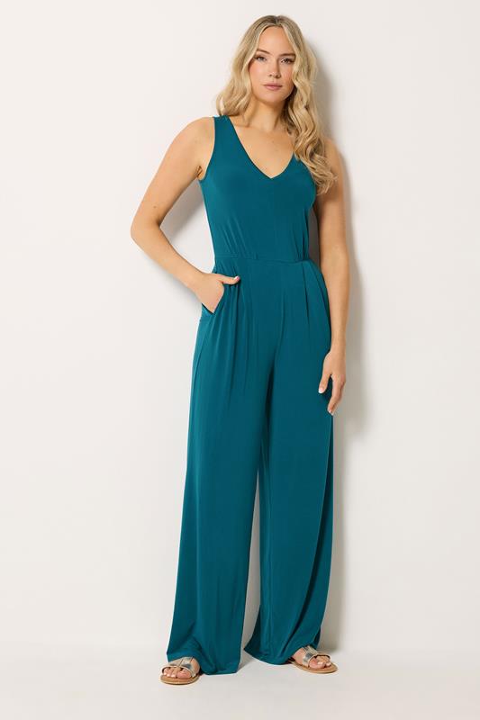  LTS Tall blauwgroene jumpsuit met V-hals en wijde pijpen 