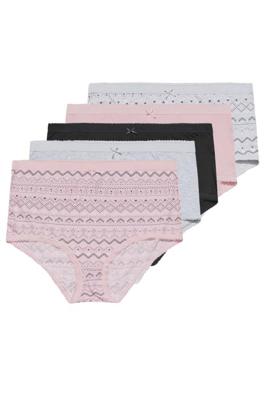 5 PACK Grey Fairisle Print Cotton High Waisted Full Briefs | Yours Clothing 3