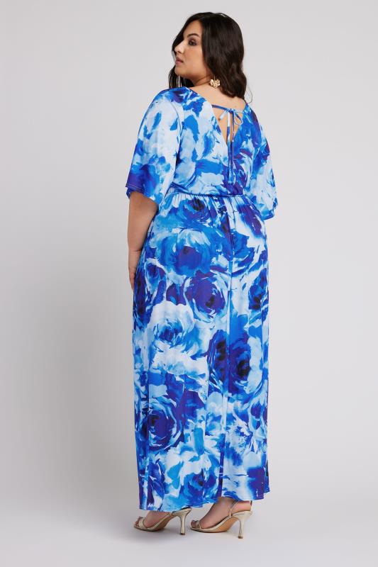 YOURS LONDON Plus Size Blue Floral Angel Sleeve Maxi Dress | Yours Clothing 4