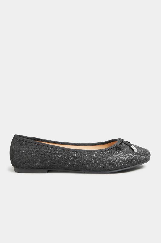 Black Glitter Ballerina Pumps In Wide E Fit & Extra Wide EEE Fit | Yours Clothing 3