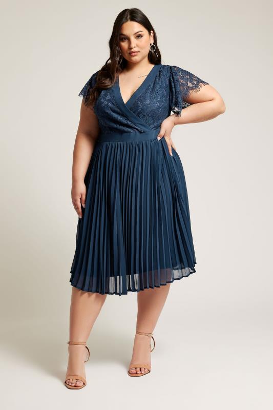 YOURS LONDON Plus Size Navy Blue Lace Wrap Midi Dress | Yours Clothing 1