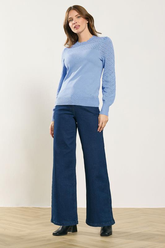 M&Co Blue Pointelle Sleeve Jumper | M&Co 1