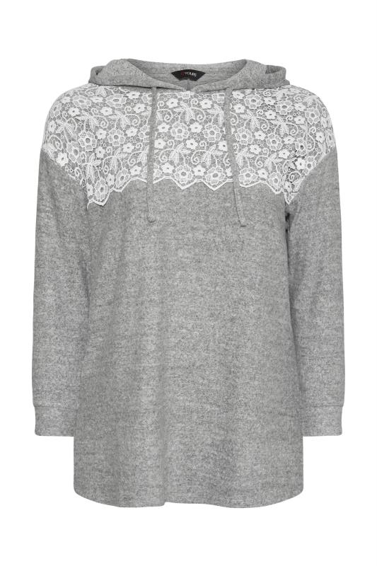 Curve Grey Soft Touch Lace Trim Hoodie 6