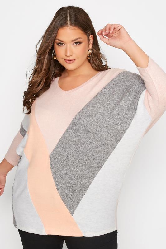 Curve Grey & Pink Colour Block Soft Touch Sweatshirt 4