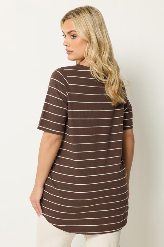 YOURS Plus Size Chocolate Brown Stripe T-Shirt | Yours Clothing 2