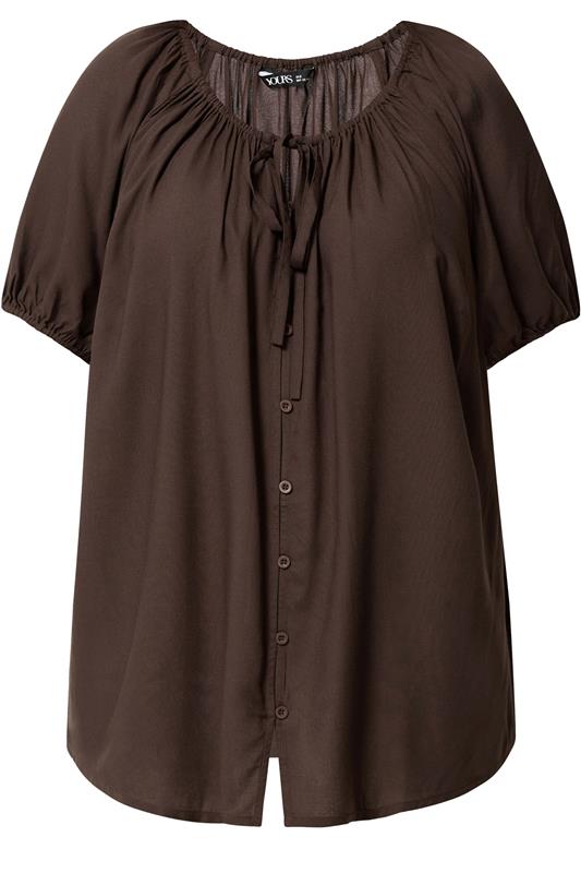 YOURS Plus Size Chocolate Brown Button Through Top | Yours Clothing 5