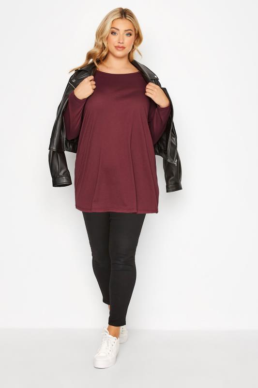 Plus Size Berry Red Long Sleeve T-Shirt | Yours Clothing 2